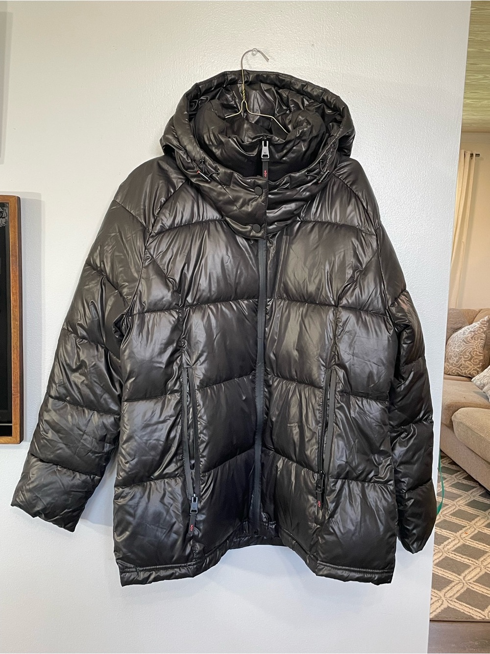 Kenneth Cole New York Black Hooded Puffer Jacket XL/EG